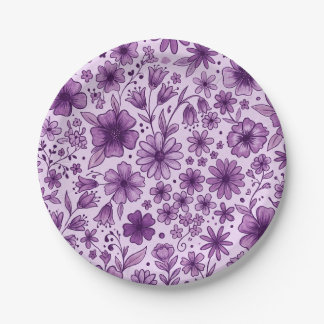 Schattige Paarse Bloemige Wilde Bloemen Verjaardag Papieren Bordje
