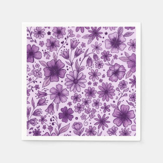 Schattige paarse bloemige wilde bloemen verjaardag servet