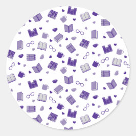 Schattige Paarse boek en leespatroon Ronde Sticker