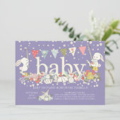 Schattige Paarse Bunny Meisjes Baby shower Invitat Kaart (Staand voorkant)