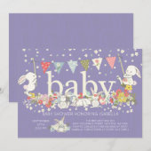 Schattige Paarse Bunny Meisjes Baby shower Invitat Kaart (Voorkant / Achterkant)