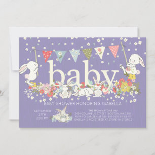 Schattige Paarse Bunny Meisjes Baby shower Invitat Kaart