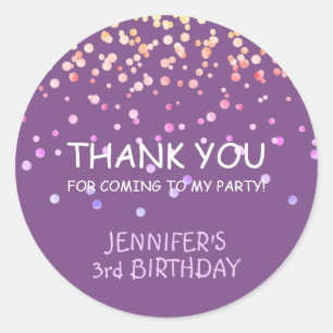 Schattige Paarse Confetti Dank u voor de feestdag Ronde Sticker