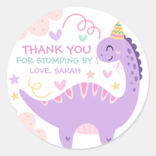 Schattige Paarse Dinosaur Kinderverjaardag Ronde Sticker