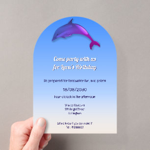 Schattige paarse dolfijn - verjaardagsfeestje acryl uitnodigingen