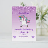 Schattige Paarse Drip Glitter Dabbende Eenhoorn Kaart (Staand voorkant)