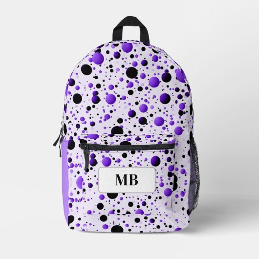 Schattige Paarse en Zwarte Polka Dot Monogram Bedrukte Rugzak (Voorkant)