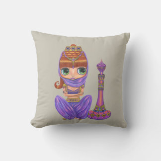Schattige Paarse Genie Girl Big Green Eyes Kussen