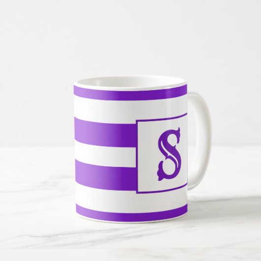 Schattige paarse Gestreept Ontwerp Enig Initiaal Koffiemok (Voorkant rechts)