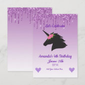 Schattige Paarse Glitterende Bloemige Eenhoorn Kaart (Voorkant / Achterkant)