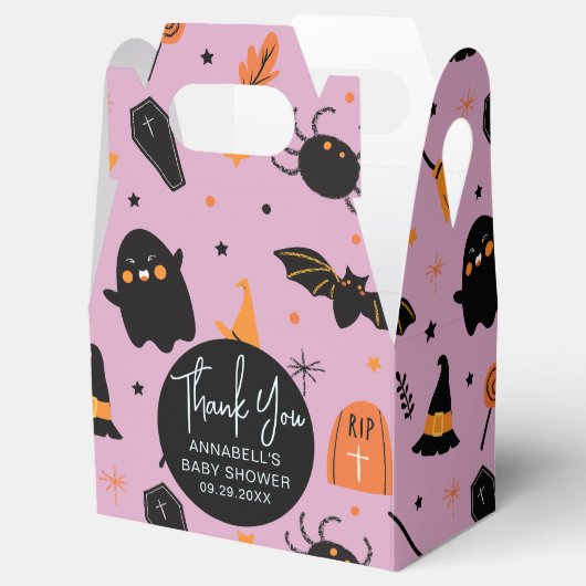 Schattige Paarse Halloween Baby shower Bedankdoosjes (Geopend)