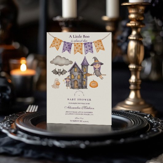 Schattige Paarse Halloween Baby Shower Kaart