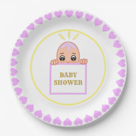 Schattige paarse harten baby shower papieren bordje