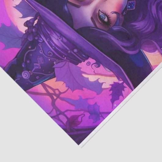 Schattige Paarse heks Halloween Decoupage Tissuepapier (Detail)