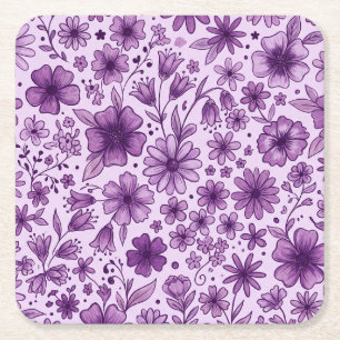 Schattige Paarse Lavendel Bloemige Bloemen Verjaar Kartonnen Onderzetters