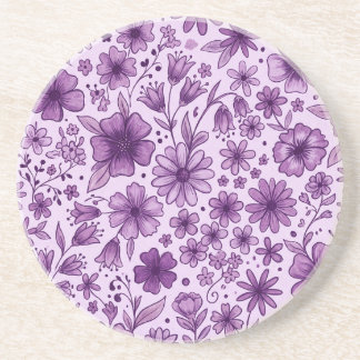 Schattige Paarse Lavendel Bloemige Wilde Bloemen Zandsteen Onderzetter