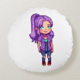 Schattige paarse meisje rond kussen