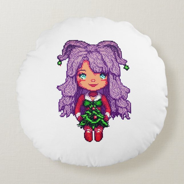 Schattige paarse meisje rond kussen (Voorkant)