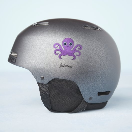 Schattige paarse octopus aangepaste naam sticker (Helm Zijkant)
