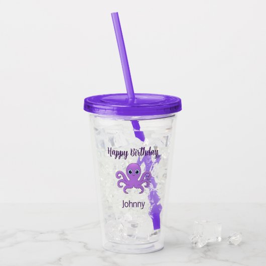 Schattige paarse octopus groen acryl drinkbeker (Voorkant ijs)