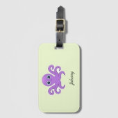 Schattige paarse octopus groen bagagelabel (Voorkant (verticaal))