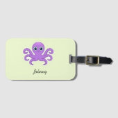 Schattige paarse octopus groen bagagelabel (Voorkant (horizontaal))