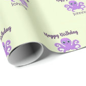 Schattige paarse octopus groen cadeaupapier (Rol Hoek)