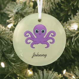 Schattige paarse octopus groen glas ornament
