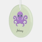 Schattige paarse octopus groen glas ornament (Voorkant links)