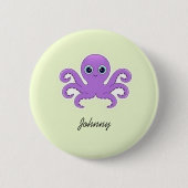 Schattige paarse octopus groen ronde button 5,7 cm (Voorkant)