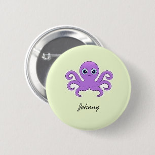 Schattige paarse octopus groen ronde button 5,7 cm