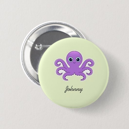 Schattige paarse octopus groen ronde button 5,7 cm (Voorkant /achterkant)