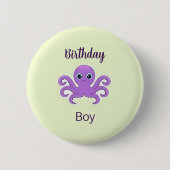 Schattige paarse octopus groen ronde button 5,7 cm (Voorkant)