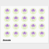 Schattige paarse octopus groen ronde sticker (Vel)