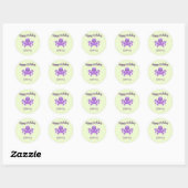 Schattige paarse octopus groen ronde sticker (Vel)