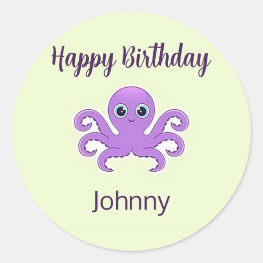 Schattige paarse octopus groen ronde sticker (Voorkant)