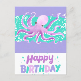 Schattige Paarse Octopus Helder Kleurrijke Verjaar Briefkaart