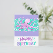 Schattige Paarse Octopus Helder Kleurrijke Verjaar Briefkaart (Staand voorkant)