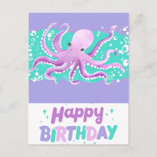 Schattige Paarse Octopus Helder Kleurrijke Verjaar Briefkaart (Voorkant)