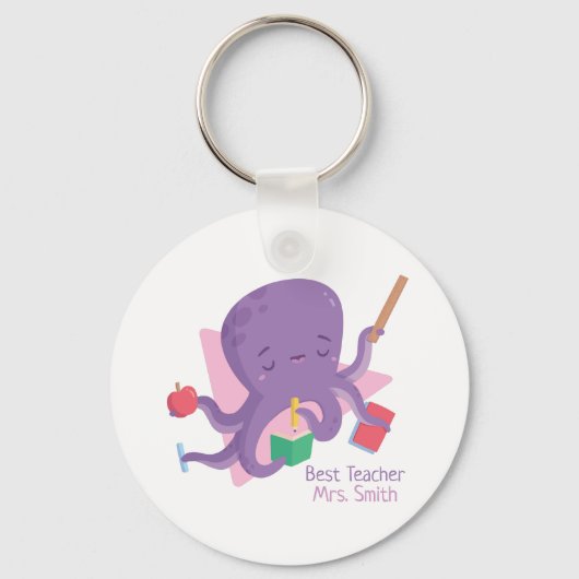 Schattige Paarse Octopus Leraar Gepersonaliseerd Sleutelhanger (Voorkant)
