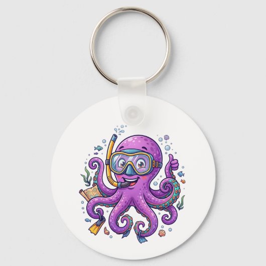 Schattige Paarse Octopus Schatjager Sleutelhanger (Voorkant)