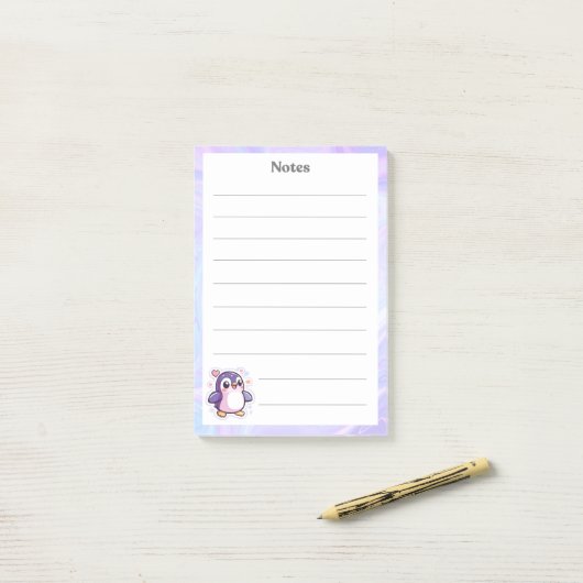 Schattige Paarse pinguïn gevoerd Notitieblok Post-it® Notes (Op bureau)