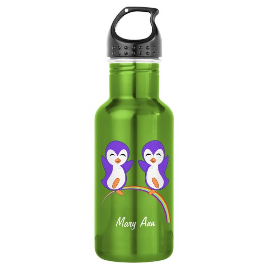 Schattige Paarse Pinguïn Waterfles (Voorkant)