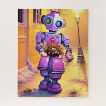 Schattige Paarse Robot Evening Stroll