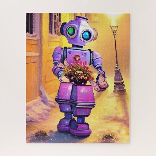 Schattige Paarse Robot Evening Stroll Legpuzzel (Verticaal)