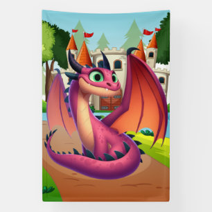 Schattige paarse/rode cartoon draak spandoek