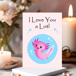 Schattige Paarse Roze Axolotl Houdt Van Jou Valent Feestdagenkaart