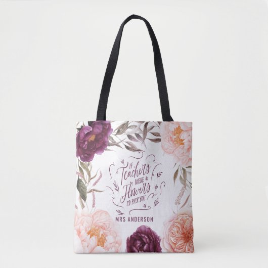 schattige paarse roze florelegante leraar canvas t tote bag (Voorkant)