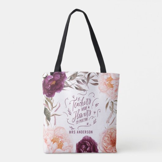 schattige paarse roze florelegante leraar canvas t tote bag (Achterkant)