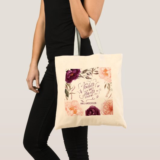 schattige paarse roze florelegante leraar canvas t tote bag (Voorkant (product))